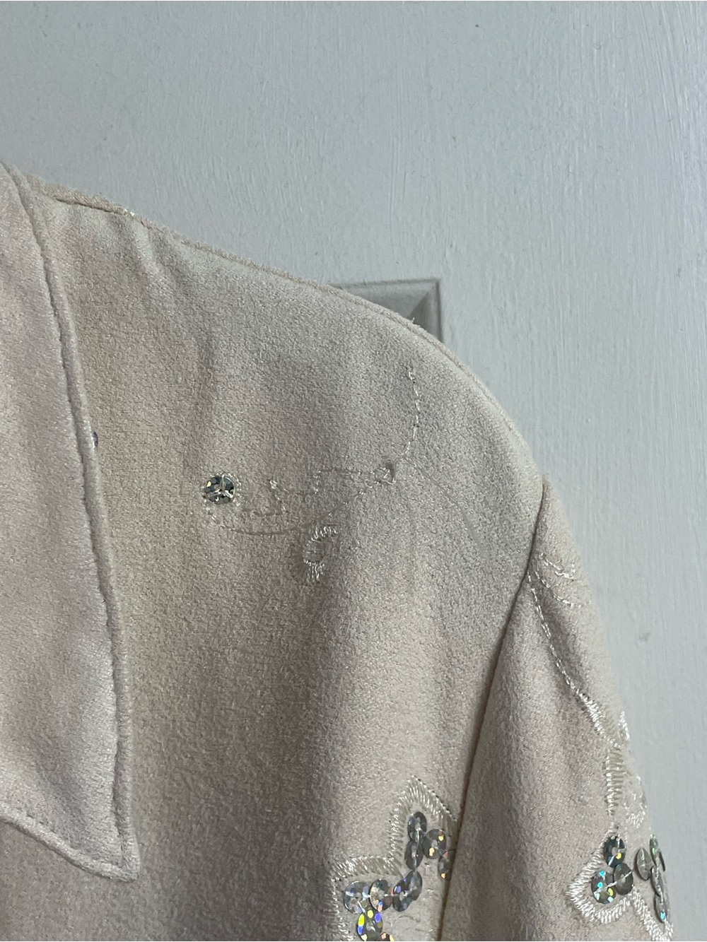 Vintage Lemon Grass Studio Sequin Floral Blouse Cream Polyester Button Up L - Picture 8 of 8